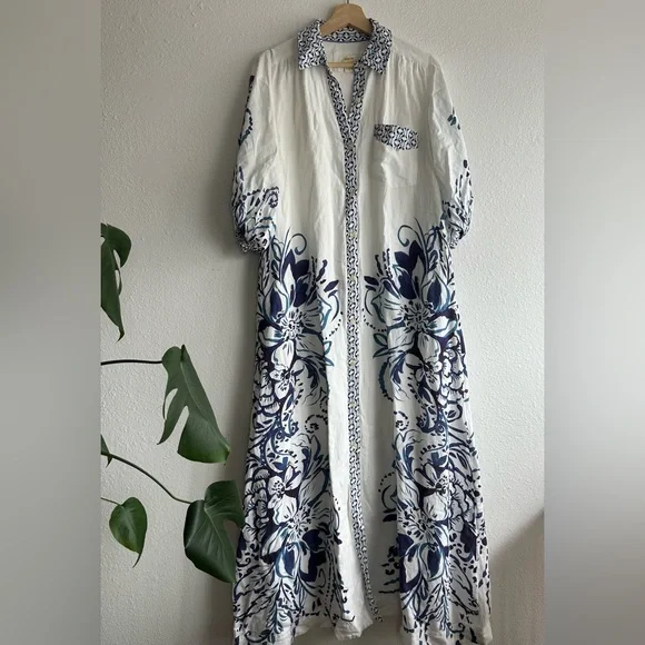Anthropologie Blue and White Patterned Maxi Dress - Picture 6 of 10